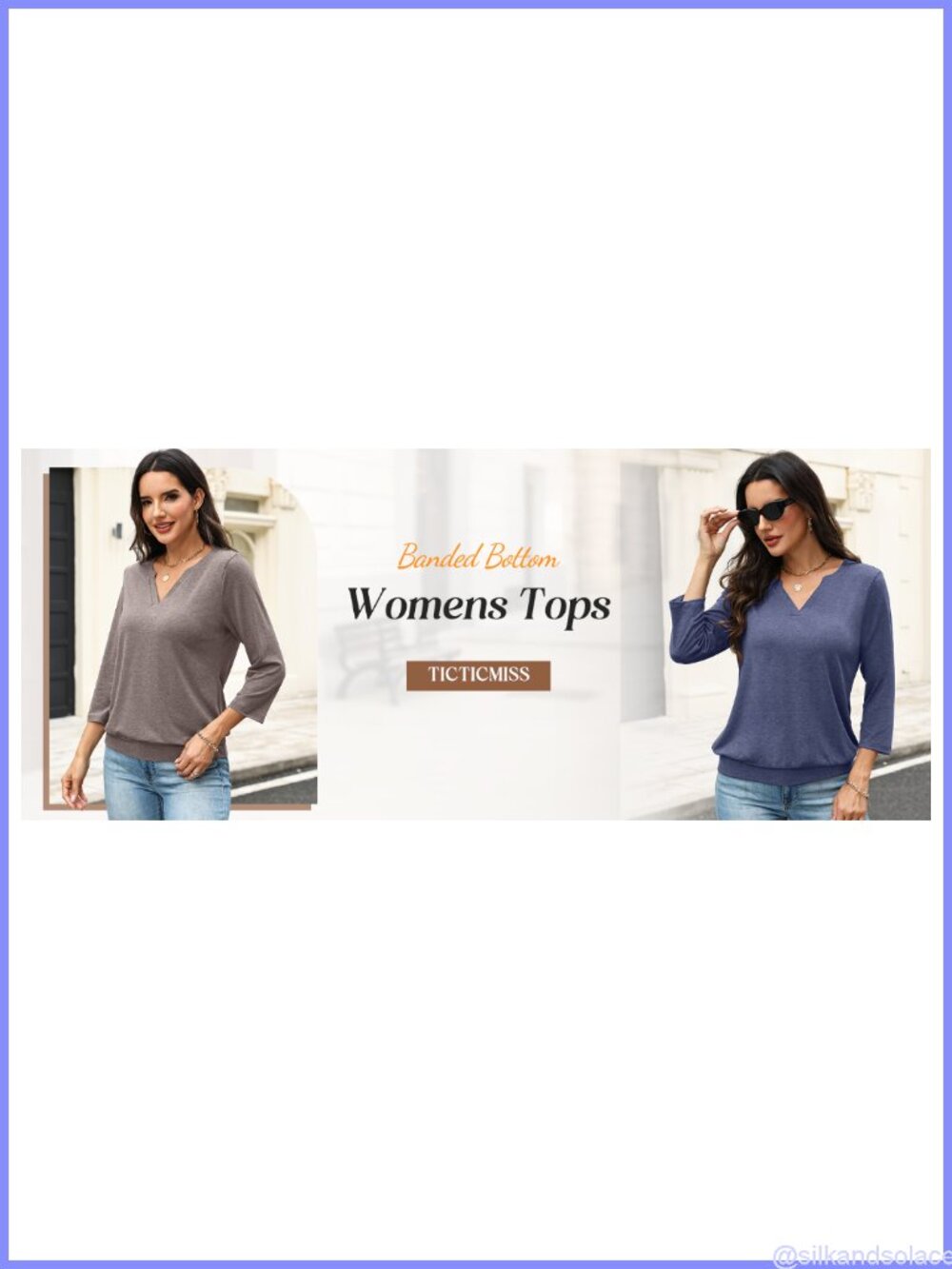 Womens 3/4 Sleeve Banded Bottom V Neck Casual T-Shirt Blouse - Picture 6 of 6